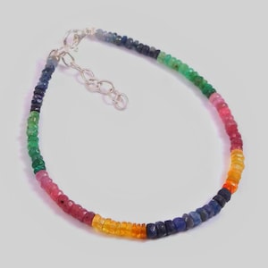 Multi-Color Sapphire Beaded Bracelet 4-5mm | Faceted Gemstone Bracelet | Handmade Vibrant Jewelry | Sapphire Gift for Women