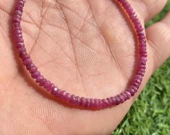 Natural Ruby Beaded Bracelet – Faceted Deep Pink Gemstone Bracelet – Handmade July Birthstone Jewelry for Her