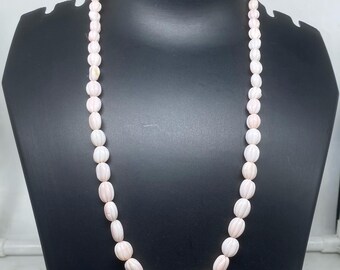 Natural Pink Opal Oval Carved Beaded Necklace – AAA+ Quality – Handmade Gemstone Jewelry – Soft Pastel Statement Necklace – Gift for Her