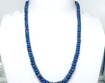Natural Lapis Lazuli Necklace | 7-8mm Round Faceted Beads | AAA+ Handmade Gemstone Jewelry | December Birthstone Gift for Her