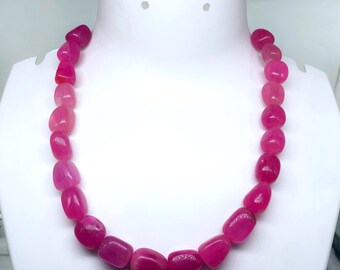 Chunky Pink Gemstone Bead Necklace, Natural Agate Statement Jewelry, Bold Pink Choker Necklace, Handmade Gift for Her, Boho Style