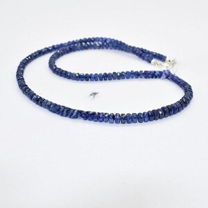 Smooth Blue Kyanite Bead Necklace – Natural Rondelle Gemstone Strand – Healing Crystal Jewelry for Energy & Balance