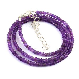 Amethyst Gemstone Necklace - Round Faceted Beads in AAA+ Quality - February Birthstone Jewelry - Purple Healing Crystal Necklace for Women