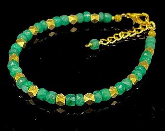 Emerald and Gold Bracelet, Dainty Faceted Gemstone Jewelry, Layering Gift for Her, May Birthstone Beaded Bracelet
