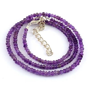 Amethyst Gemstone Necklace - Round Faceted Beads in AAA+ Quality - February Birthstone Jewelry - Purple Healing Crystal Necklace for Women