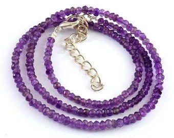 Amethyst Gemstone Necklace - Round Faceted Beads in AAA+ Quality - February Birthstone Jewelry - Purple Healing Crystal Necklace for Women