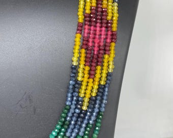 Multi Gemstone Necklace - Handmade 7 Layered Beaded Jewelry, 4-5mm Natural Stones
