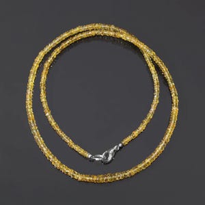 Genuine Yellow Sapphire Faceted Beads Necklace – 4-5mm Round Gemstones, Handmade Jewelry for Women, Perfect Birthstone Gift