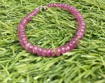 Natural Pink Sapphire Bracelet – Dainty Gemstone Bead Bracelet – Handmade October Birthstone Jewelry for Her