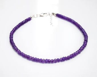 Amethyst Faceted Beaded Bracelet - Natural Gemstone Jewelry - Perfect Gift for Her - 4-5mm AAA+ Quality Stones