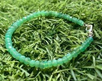 Green Beaded Bracelet, Faceted Aventurine Style Gemstone Beads, Sterling Silver Clasp, Minimalist Jewelry, Handmade Gift for Her