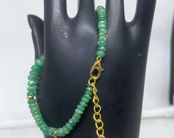 Emerald Bracelet 4-5mm | Plain Smooth Natural Emerald Beads | Gold Filled Clasp | Dainty Handmade Green Gemstone Jewelry Gift for Her