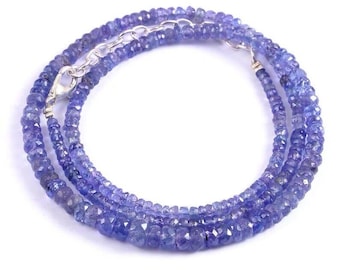 Luxury Tanzanite Beaded Necklace – 4-5mm Round AAA+ Faceted Gemstones – Timeless Jewelry Gift for Special Occasions