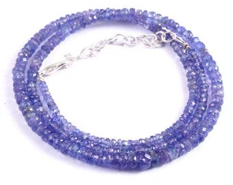 Premium Tanzanite Necklace for Women – 4-5mm AAA+ Round Faceted Gemstones – Handmade Jewelry Gift for Birthdays or Weddings