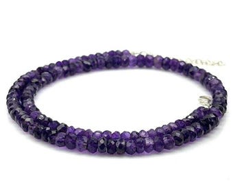Natural Amethyst Round Faceted Beads Necklace - AAA+ Quality Gemstones - February Birthstone Jewelry for Women - Healing Crystal Necklace