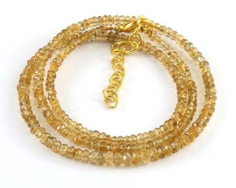 Natural Citrine Round Faceted Beaded Necklace - AAA+ Quality Gemstones - November Crystal Jewelry for Women