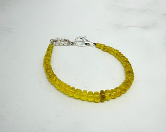 Yellow Sapphire Bracelet 4 to 5mm Smooth Round Gemstones Sterling Silver Clasp Handmade Yellow Gemstone Jewelry Gift for Her