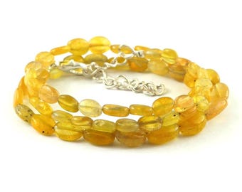 Natural Yellow Sapphire Beaded Necklace, 8mm Oval Plain Smooth, AAA+ Quality, Handmade Yellow Sapphire Necklace, Adjustable Length,