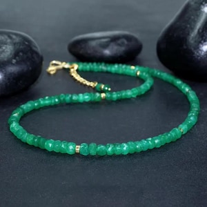 Natural Emerald Beaded Necklace | Faceted Green Gemstone Choker | May Birthstone Jewelry Gift | Dainty Handmade Emerald Necklace