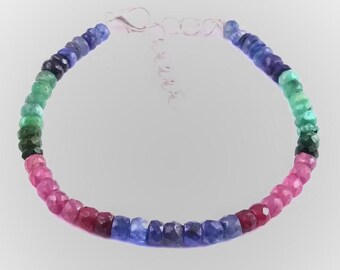 Faceted Rainbow Gemstone Bracelet, Chakra Energy Healing Jewelry, Handmade Crystal Beaded Bracelet for Women, Gift for Her