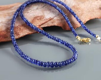 Blue Sapphire Beaded Necklace - Delicate Faceted Gemstone Choker for Women - Natural Stone Jewelry