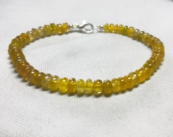 Natural Yellow Sapphire Beaded Bracelet – Handmade Gemstone Jewelry – Sterling Silver Clasp – Birthstone Gift for Her