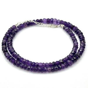 Natural Amethyst Round Faceted Beads Necklace - AAA+ Quality Gemstones - February Birthstone Jewelry for Women - Healing Crystal Necklace