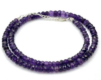Natural Amethyst Round Faceted Beads Necklace - AAA+ Quality Gemstones - February Birthstone Jewelry for Women - Healing Crystal Necklace