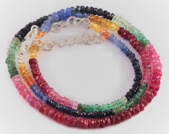 Handmade Multi Sapphire Necklace - 4-5mm AAA+ Faceted Gemstone Beads, Elegant Jewelry for Her