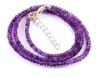 Amethyst Gemstone Necklace - Round Faceted Beads in AAA+ Quality - February Birthstone Jewelry - Purple Healing Crystal Necklace for Women