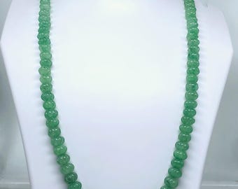 AAA+ Natural Beryl Emerald Necklace – 8-10mm Hand-Carved Melon Beads | May Birthstone Jewelry | Handmade Green Gemstone Necklace