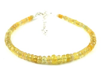 Natural Yellow Gemstone Bracelet, Raw Faceted Beads, Silver Clasp, Handmade Boho Jewelry, Dainty Earthy Style Gift for Her