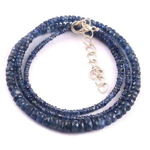 Natural Blue Sapphire Beaded Necklace – 4-5mm Natural Faceted Rondelle Gemstones – Elegant Handmade Jewelry – Perfect for Special Occasions