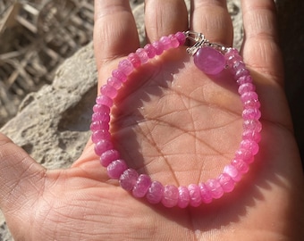Natural Pink Ruby Bead Bracelet – Light Pink Gemstone Jewelry – Handmade July Birthstone Bracelet for Women