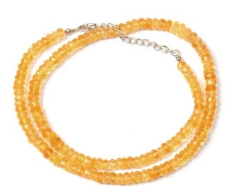 Natural Citrine Beaded Necklace - AAA+ Quality Round Faceted Gemstones - November Birthstone Jewelry for Women - Handmade Minimalist Necklac