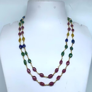 Multi Sapphire Necklace: Gold Plated Chain, Colorful Gemstone Jewelry