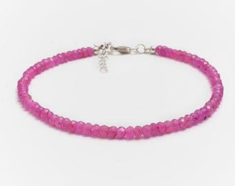 Natural Ruby Beaded Bracelet 4-5mm | Burmese Ruby Round Faceted Gemstone Jewelry | Handmade Gift for Her | Luxury Healing Bracelet