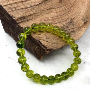 Peridot Bracelet 8mm Natural Gemstone Beaded Stretch Bracelet Handmade Green Stone Jewelry Gift