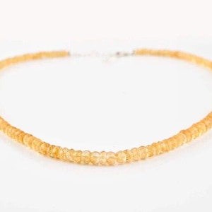 AAA+ Citrine Gemstone Necklace - Natural Faceted Round Beads - Elegant November Birthstone Jewelry