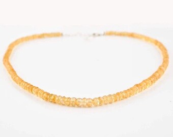 AAA+ Citrine Gemstone Necklace - Natural Faceted Round Beads - Elegant November Birthstone Jewelry
