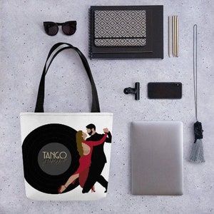 Tango LP Tote Bag 16x16&quot; | Tango Gift | Dancer Gift | Tango Dancer | Tango Music | Tango Disc Tote