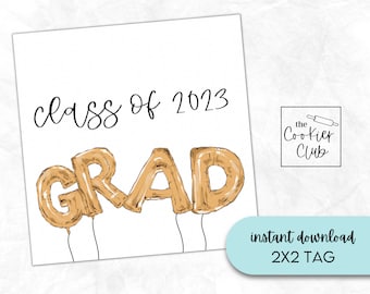 Balões de formatura - Turma de 2023 - Etiqueta de formatura para impressão - Etiqueta de biscoito - Etiqueta de presente - Adesivo - Download digital - 2x2