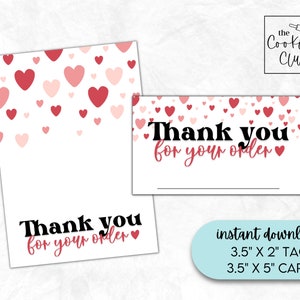 Thank You For Your Order - Valentine&#39;s Day - 3.5&quot; x 5&quot; Printable Cookie Card and 3.5&quot;x2&quot; Name Tag- Instant Download