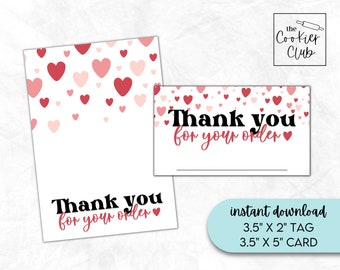 Vielen Dank für Ihre Bestellung - Valentinstag - 3,5 "x 5" druckbare Cookie-Karte und 3,5 "x 2" Namensschild - Instant Download
