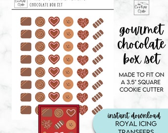 Gourmet Schokolade Box Set - Royal Icing Abziehbilder - One Size - Zum Verzieren von Keksen - - Valentinstag - Digitaler Download