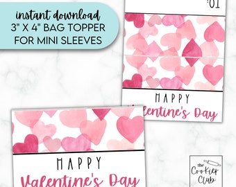 Aquarell Herzen - Valentinstag - 100x100 Mini Sleeve Bag Topper - Für 3x11 Cellophan-Tüte - Cookie Tag - Geschenkanhänger - Digital Download