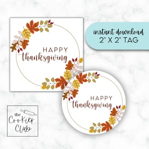 Happy Thanksgiving - Blätter - Leckerli Anhänger/Aufkleber - Cookie Tag - Digitaler Download - Herbst/Thanksgiving - 2x2 Geschenkanhänger