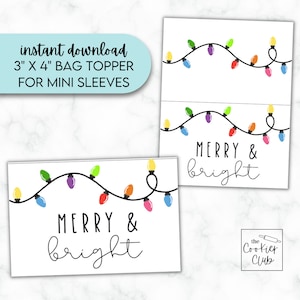 Merry & Bright - 3x4 Mini Sleeve Bag Topper - Do torebki celofanowej 3x11 - Etykieta na ciasteczka świąteczne/świąteczne - Etykieta na prezent - Pobieranie cyfrowe