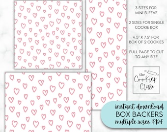 Rosa Doodle Herzen - Printable Box Backer - Mehrere Größen - Instant Download - Valentinstag - Cookie Box Backers