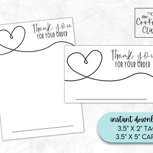 Bedankt voor uw bestelling - 3,5" x 5" afdrukbare Cookie Card en 3,5"x2" naamplaatje - minimalistisch - Instant Download